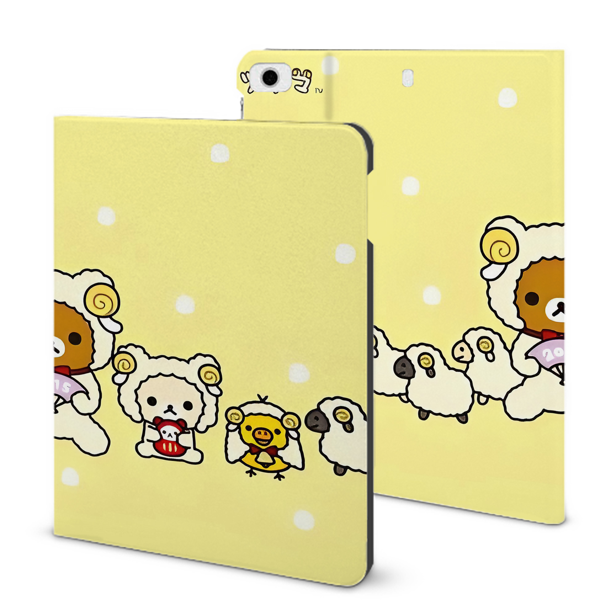 （画像用） リラックマ リラックマ キイロイトリ Rilakkuma Korilakkuma Kiiroitori IPad ケース ブック型 PUレザー TPU 耐衝撃 軽量 薄型 ペン収納なし 全面保護 IPad 各モデル対応